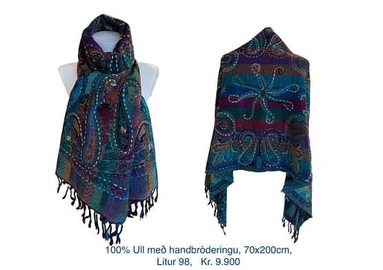 100% Ull með handbróderingu 70x180cm Litur  98