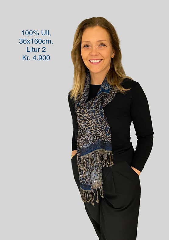 100% Ull ofin með Paisley munstri, 35x160cm, Litur 2