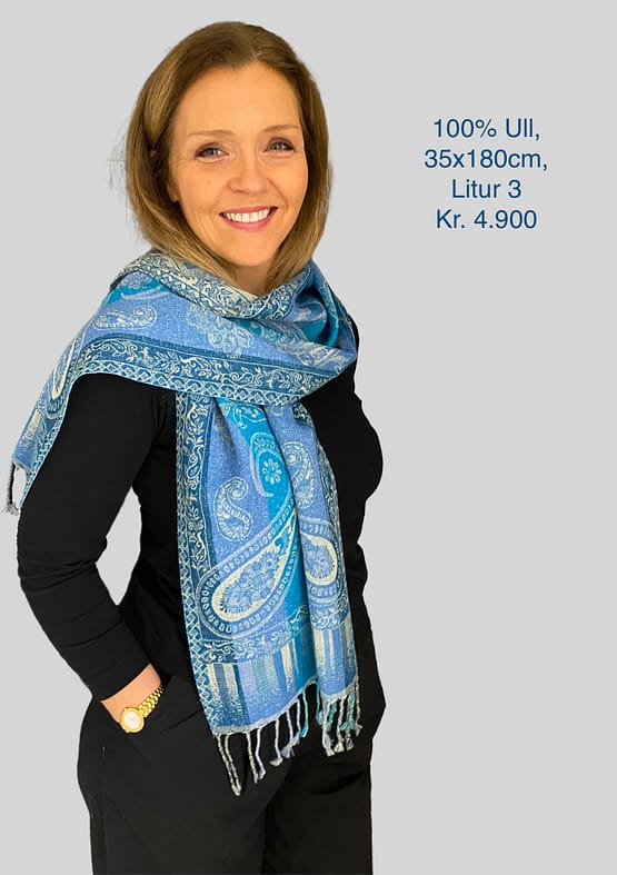 100% Ull ofin með Paisley munstri, 35x160cm, Litur 3