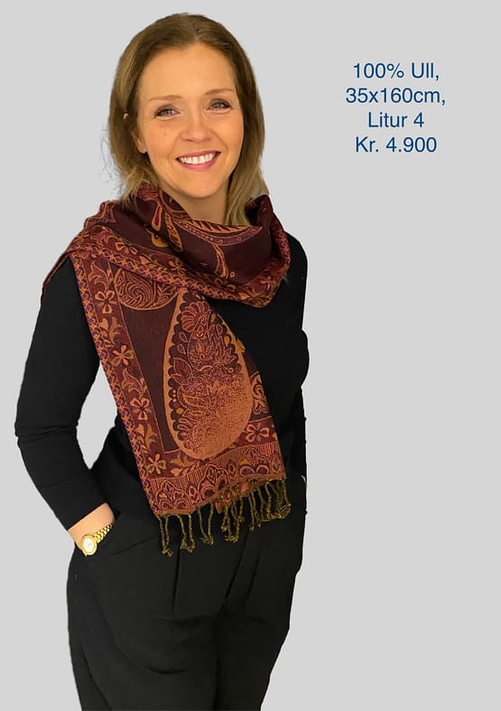 100% Ull ofin með Paisley munstri, 35x160cm, Litur 4