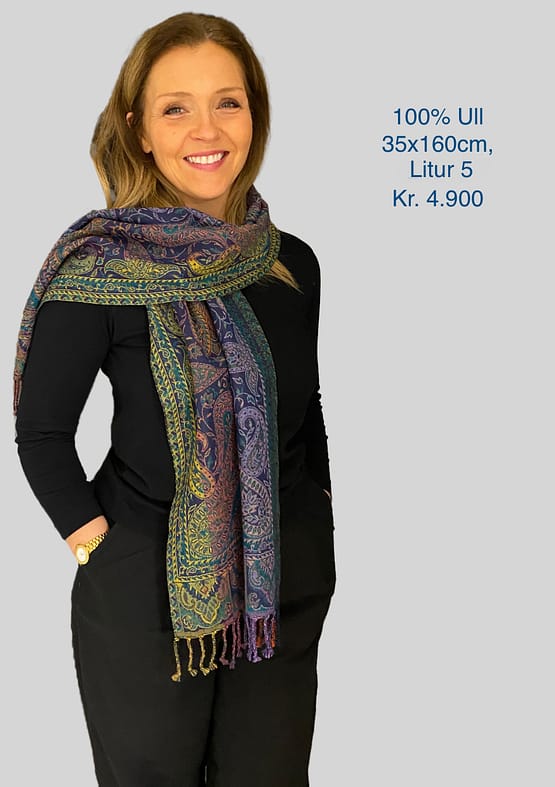 100% Ull ofin með Paisley munstri, 35x160cm, Litur 5
