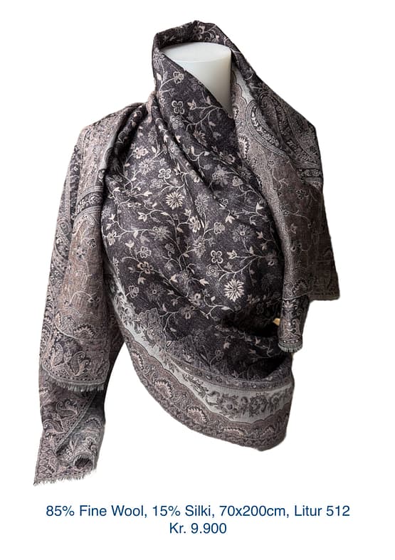 85% Fine Wool. 15% Jacquard Silki, 70x200 Litur 512
