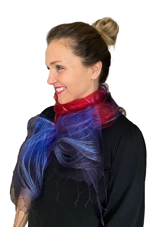 100% Silki, 60x180cm, Rautt/blátt