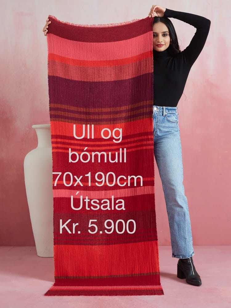 (A) Ullar og bómullarblanda 70x190cm Rautt