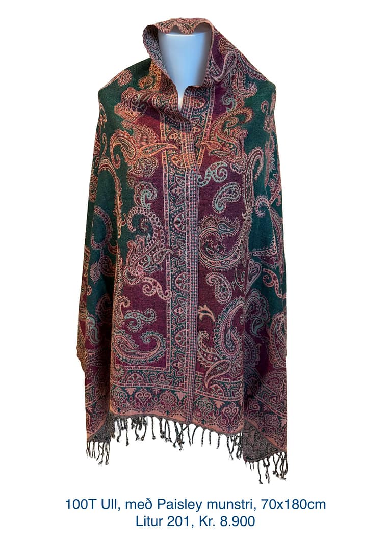 100% Ull Paisley munstur, 70x180cm, Litur 201