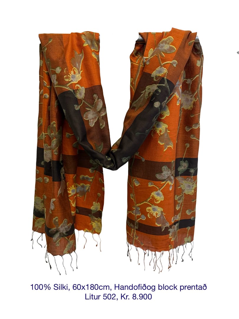 100% Silki, 60x180cm, Handofið og block prentað, Litur 502 - Image 2