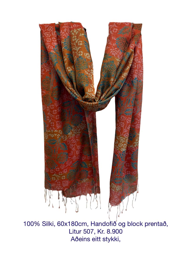100% Silki, 60x180cm, Handofið og block prentað, Litur 507 - Image 2